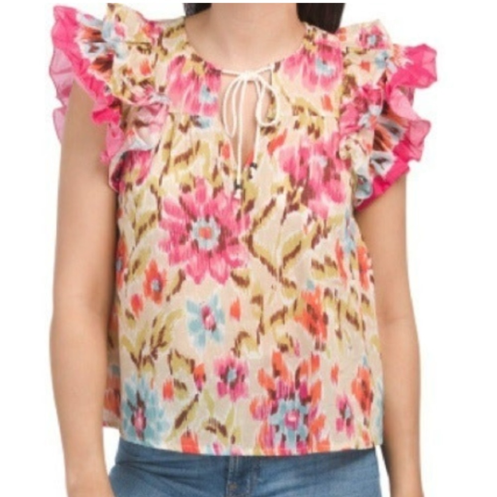 House of Harlow 1960 || Zoey Khaki Ruffle Peasant top
